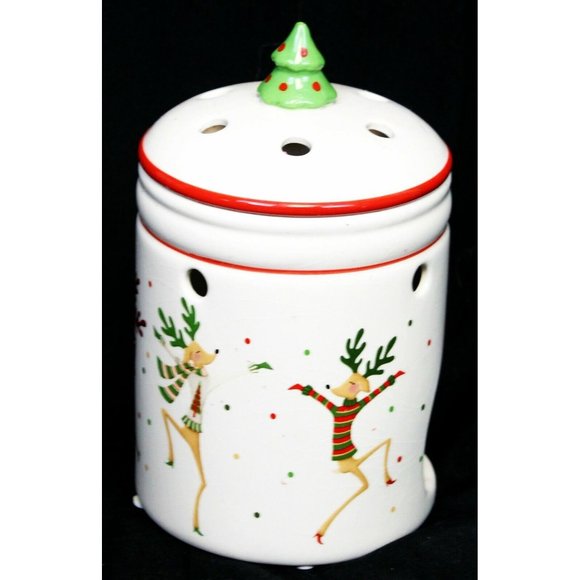 Yankee Candle Christmas Tart Warmer w/ Lid Dancing Sweater Wearing Reindeer - Picture 4 of 10